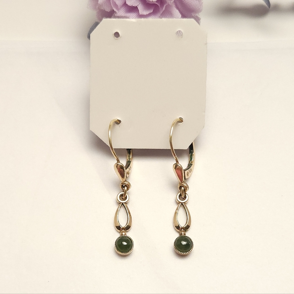 Vintage Roll Gold Jade Drop Earrings Marked HV Roll Gold Gold Filled Jade Stone